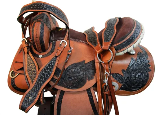 Vista 9 de Western Saddle Barril Racing Caballo Placer Trail Floral Herramientas Rodeo Cowboy Tack Set 15 16 17 18