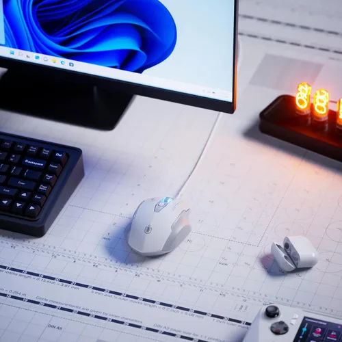 Vista 5 de Uineer Ratón con cable, ratón de computadora USB-A con 6 botones, ajustable Blanco