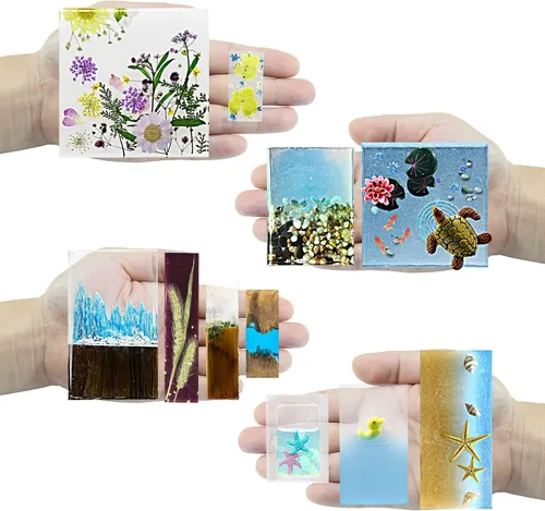 Vista 3 de Funshowcase Moldes de silicona de resina geométrica cuadrada y rectangular para hacer posavasos de joyería y diseño de interiores, 11