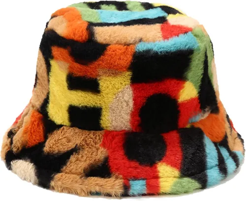 Vista 5 de Sombrero de cubo esponjoso de invierno mullido de piel peluda sombreros de pescador de piel sintética de felpa sombrero cálido para mujer
