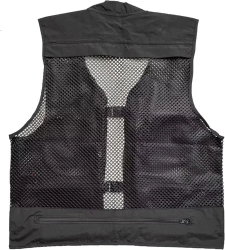 Vista 5 de Chaleco de malla transpirable con múltiples bolsillos para hombre, viajeros al aire libre, pesca con mosca, fotografía Negro