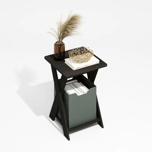Vista 3 de Furinno Mesa auxiliar moderna, mesa de lado con patas en X y estante abierto, mesita de noche entrecruzada, mesita de luz, fácil de montar