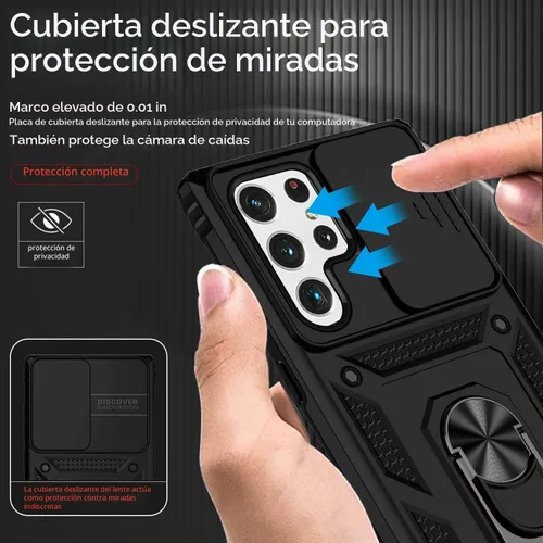 Vista 4 de Funda para Samsung Galaxy S22 Ultra con cubierta para lente de cámara, protector de pantalla HD, probado contra caídas de grado militar, soporte