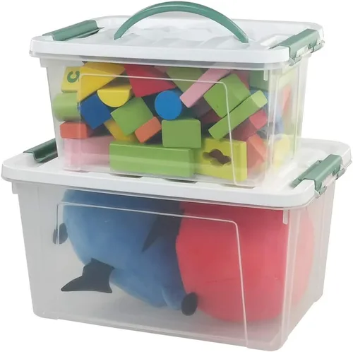 Vista 10 de Jekiyo Caja de plástico de 2.5 cuartos de galón, contenedor transparente con mango negro, 4 paquetes