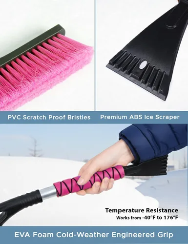 Vista 3 de Autovir Cepillo de nieve de 27 pulgadas y raspadores de hielo para parabrisas de automóvil (paquete de 3), raspador de ventana con agarre ergonómico