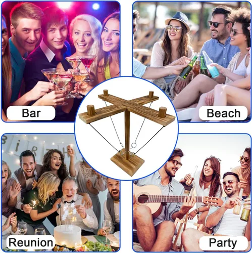 Vista 6 de Hook Toss Game, Ring Toss Game, Handmade Wooden Ladder, Throwing Hook and Ring Battle Game for Family