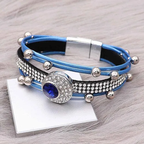Vista 9 de Brazalete de pulsera con dije a presión, joyería de poliuretano trenzada, botón a presión, Cuero