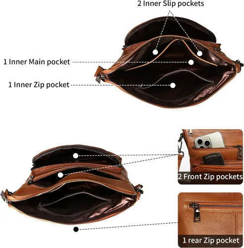 Vista 7 de HESHE Bolsos cruzados para mujer, bolsos de cuero, bolso de hombro de diseñador con bolsillos, bolsa de viaje
