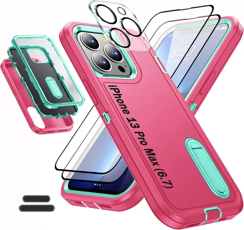 Vista 9 de La funda está especialmente diseñada para iPhone 13 Pro Max de 6.7 pulgadas, protección de cuerpo completo, resistente a los golpes, goma de Negro