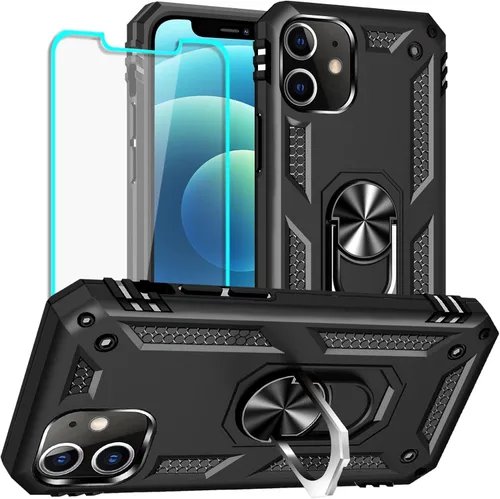 Vista 22 de Yiakeng Funda para iPhone 12 Mini: Funda para iPhone 12 Mini con protector de pantalla HD, fundas protectoras de grado militar con anillo para Verde
