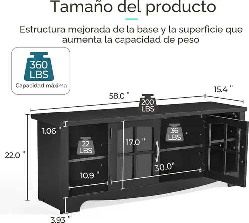 Vista 3 de LINSY HOME Soporte de TV estilo granja para TV de 65 pulgadas, centro de entretenimiento de madera con gabinete de almacenamiento con puerta