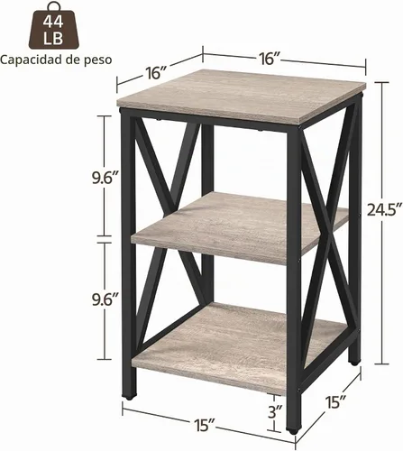 Vista 3 de Yaheetech - Mesa auxiliar de sala de estar, mesa lateral de 3 niveles con estantes de almacenamiento para oficina en casa, mesas de sofá de diseño X