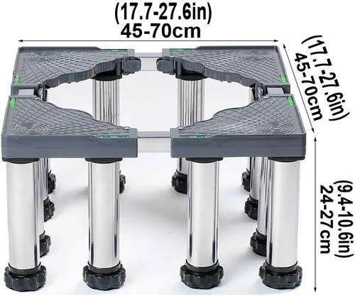 Vista 2 de Soporte de estante de acero inoxidable para lavadora y refrigerador, 9.4-10.6 in, bandeja de piso extensible para aire acondicionado vertical