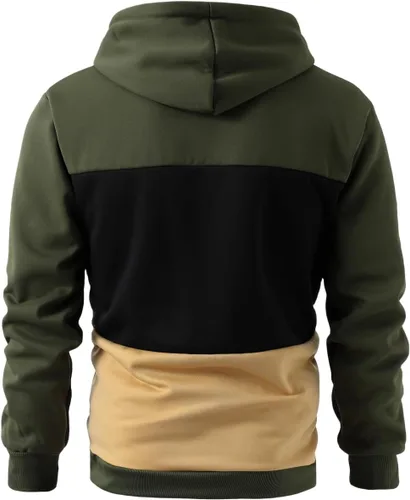 Vista 2 de LQHHYLYX Sudadera con capucha para hombre, diseño de panel multicolor, de forro polar, manga larga, para deportes