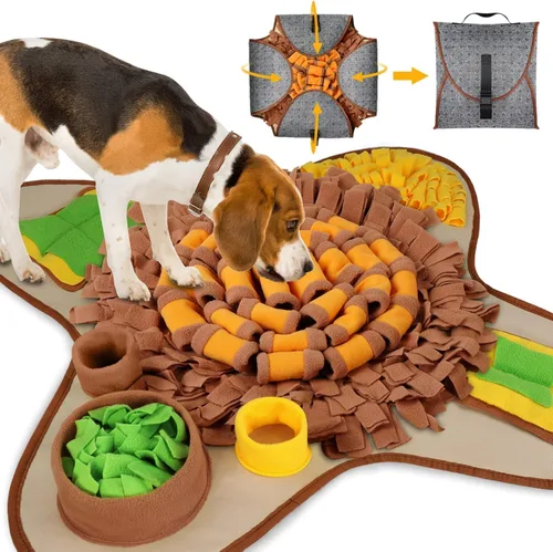 Vista 9 de HOPET Tapete de olfateo para perros de raza grande, 28.3''x28.3'' tapete interactivo tipo rompecabezas para comida de perros, fácil de limpiar