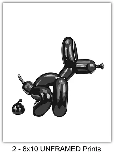 Vista 4 de Decoración Estética de Baño - Juego de Decoración de Medio Baño de Perro Globo - Lindos Juegos de Baño para Niños - Impresión de Baño Negro Y2K