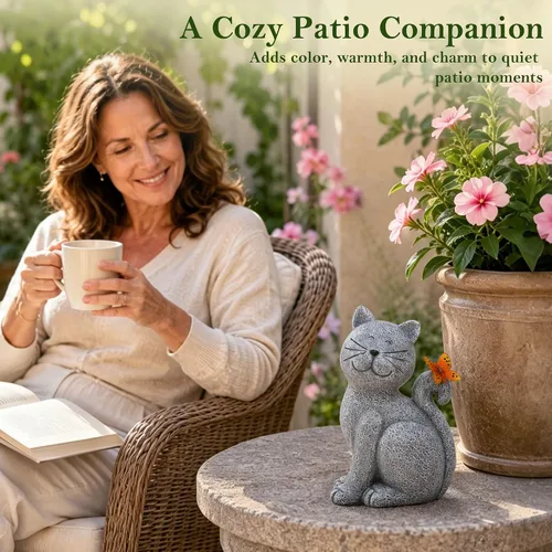 Vista 6 de Nacome Estatuas de Gato para Exteriores para Jardín: Decoración Exterior con Mariposa en Liquidación para Arte de Patio, Adornos de Césped, Porche