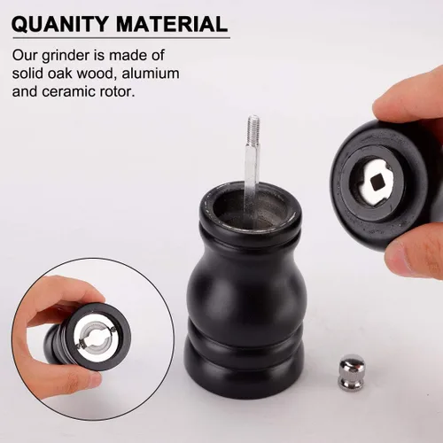 Vista 3 de uxcell Molinillo de sal y molinillo de madera de 4.5 pulgadas con grosor ajustable para condimentar, preparación de comidas, cocina, comedor