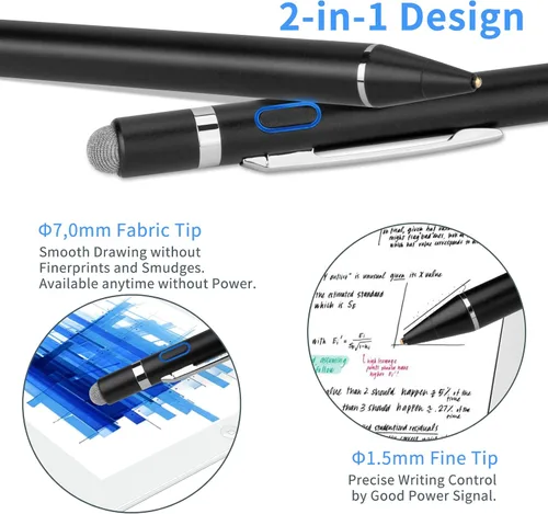 Vista 4 de Lápiz Óptico Activo Digital con Punta Ultra Fina para iPad, iPhone, Tabletas Samsung, Compatible con Lápiz Apple, Lápiz Óptico para iPad Pro, Negro