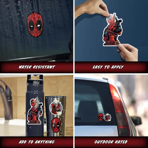 Vista 2 de Marvel Deadpool Calcomanías de vinilo – Juego de 3 calcomanías de vinilo Deadpool para automóvil, ventana, camión, parachoques, laptop, vaso, 1991