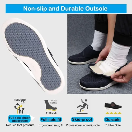 Vista 2 de Mei MACLEOD Zapatos para diabéticos para hombre, extra anchos, zapatos para caminar para pies hinchados, zapatos deportivos anchos para ancianos