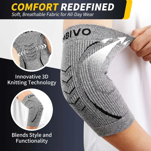 Vista 2 de CAMBIVO Paquete de 2 coderas para mujeres y hombres, coderas de compresión para tendinitis, codo de golf, codo de tenista, artritis, bursitis
