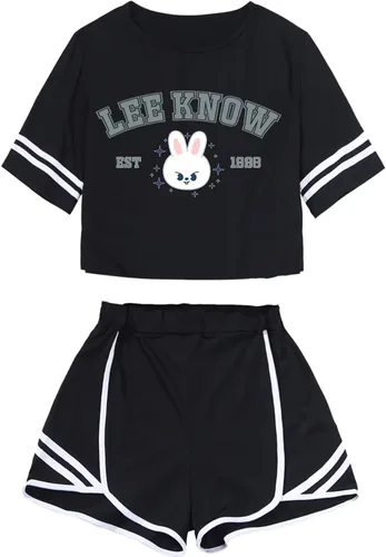 Vista 10 de CHAIRAY SKZ Merch Sets Skzoo Felix Hyunjin Bangchan Lee Know Soporte de Álbum Camisa + Pantalones Cortos Changbin Han I.N Conjunto de Camiseta