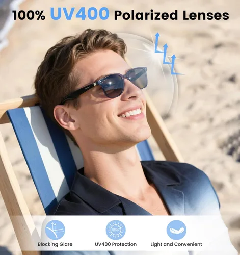 Vista 5 de Lentes inteligentes de traducción AI con GPT de chat para hombres y mujeres, gafas de sol Bluetooth 5.4 con traductor en 100 idiomas y acentos, Gris