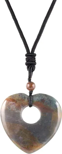 Vista 8 de TUMBEELLUWA Collar con colgante de piedra preciosa de corazón de cristal para hombre para mujer, colgante de piedra de cristal curativo natural