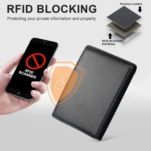 Vista 5 de SIGFYER Billeteras de cuero para hombre, Blifold Slim Cartera para hombre con bloqueo RFID, Negro -, Slim