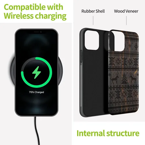 Vista 5 de Carveit Funda de madera para iPhone 11 [madera natural y TPU suave negro] a prueba de golpes, elegante protector de teléfono de madera compatible
