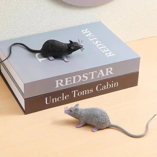 Vista 7 de 4 ratas falsas de Halloween, ratas realistas de plástico, ratones sintéticos, ratones, ratas, broma, regalo de decoración para trucos (rata)