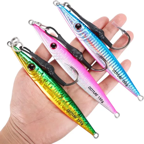 Vista 7 de Goture Fishing Jigs Saltwater 60g-200g with Assist Hook, Glow Vertical Jigs, Speed Fast Lead Jig Sea Fishing Jigging Spoon Lures for Tuna, Salmon