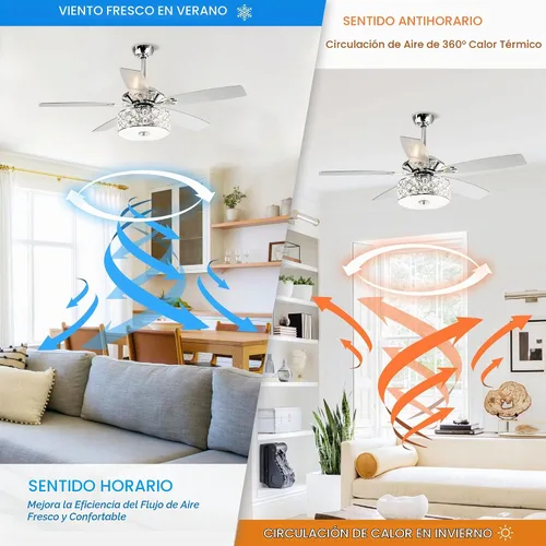 Vista 6 de Ventilador de techo de 52 pulgadas con luz, ventilador de araña de cristal Cromo