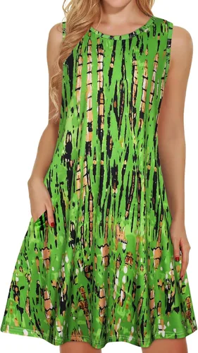 Vista 33 de elescat Vestidos de verano para mujer 2025, vestido casual de playa sin mangas con estampado floral, tipo camiseta, suelto y con bolsillos