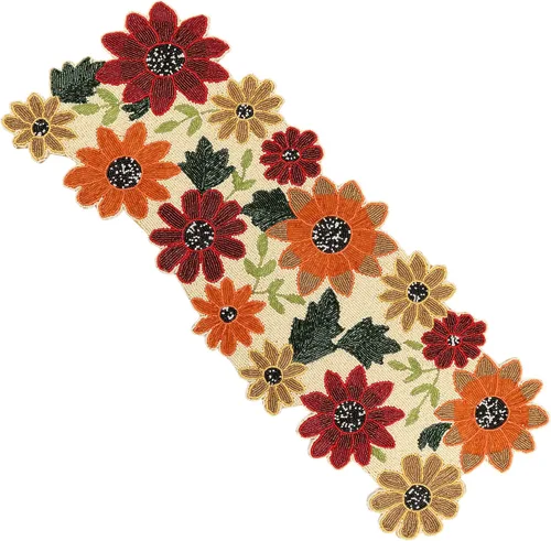 Vista 35 de CLEENTABLE Camino de mesa decorativo con cuentas de 36 pulgadas, diseño floral hecho a mano con respaldo de poliéster duradero para comedor, mesa