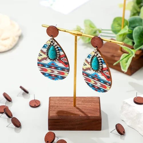 Vista 6 de Bonuci 100 pares de aretes de madera, aretes planos, aretes de bricolaje con parte trasera de goma de bala, suministros de fabricación de aretes