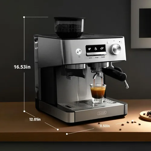 Vista 7 de Gevi Máquina de café expreso de 20 barras con molinillo integrado y espumador de leche, cafetera profesional para el hogar, capuchino, café