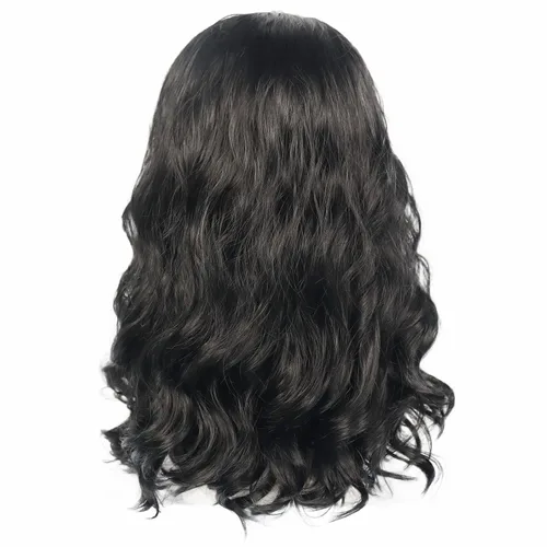 Vista 5 de Peluca negra para hombre, estilo hippie, larga, ondulada, de los Negro