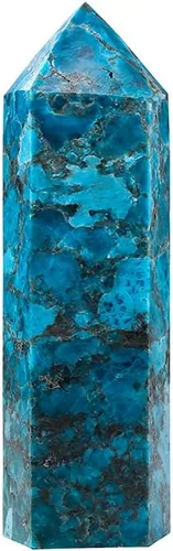 Vista 9 de Runyangshi Varita de cristal curativo natural de apatita azul grande de 4.72 a 5 pulgadas, torre de cristales con 6 facetas de un solo punto