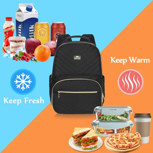 Vista 4 de MATEIN - Mochila de trabajo con compartimento para el almuerzo, mochila de almuerzo para mujer Insulated, Quilted, Water Resistant, Lunchbox Back