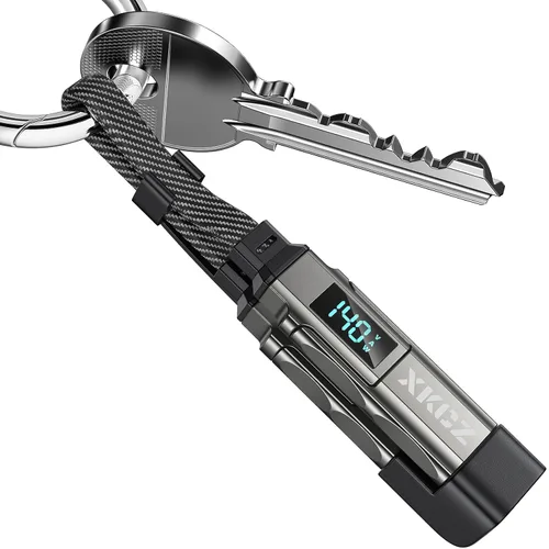 Vista 9 de XKCZ Cable USB C 4 en 1 con pantalla de potencia, cable de carga múltiple trenzado de nailon plano de 140 W con sincronización de datos, cable