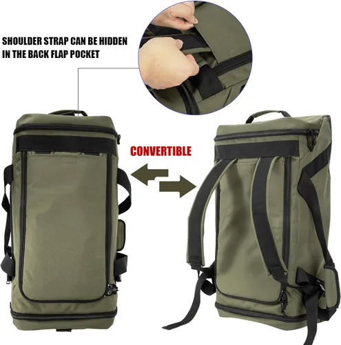 Vista 2 de Bolsa de lona grande, bolsas de gimnasio para hombres, bolsa de fin de semana para mujeres, mochila de viaje, bolsa de lona deportiva, Verde Armada