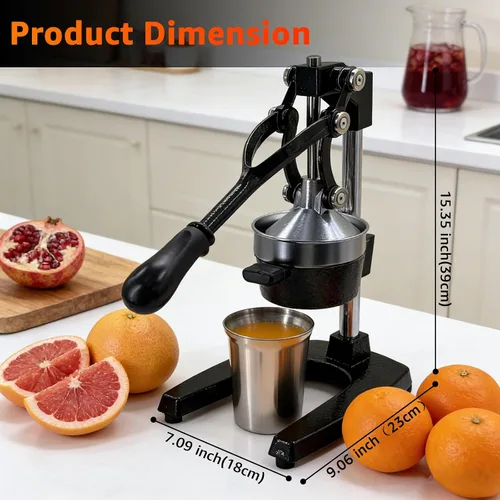 Vista 8 de Exprimidor manual de frutas para el hogar Exprimidor de hierro fundido de acero inoxidable 304, apto para lavavajillas. Extractor de jugo fresco