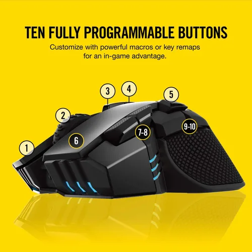 Vista 6 de Corsair Ironclaw Wireless RGB - Mouse para juegos FPS y MOBA - Sensor óptico de 18,000 DPI - Sub-1 ms SLIPSTREAM inalámbrico