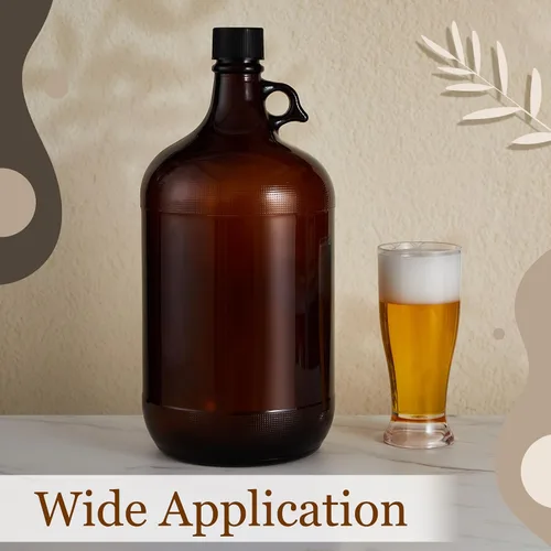 Vista 4 de Maxdot Paquete de 1 jarra de fermentación de vidrio de 1 galón con tapa hermética, 128 onzas de vidrio ámbar Carboy con asa para kombucha