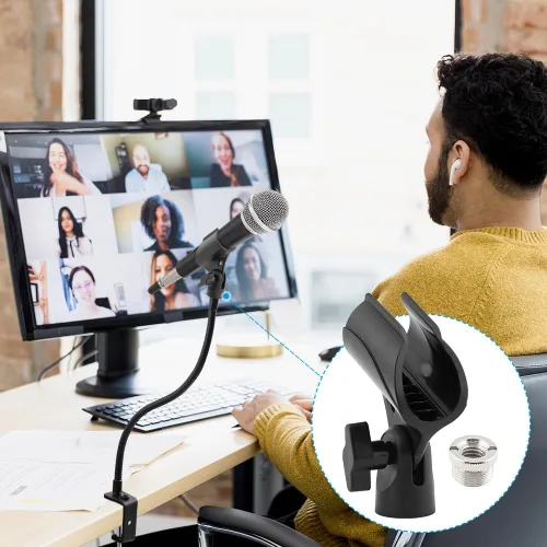 Vista 7 de Clip de micrófono de ángulo ajustable en forma de U Soporte de clip de micrófono con adaptador de tornillo Soporte universal para micrófono