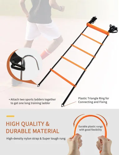 Vista 7 de GHB Agility Ladder Speed Training Ladder Workout Ladder with 6 or 10 Cones 12 Rung 20ft with Resistance Parachute