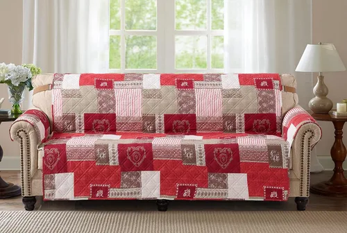 Vista 9 de Brilliant Sunshine Blue Plaids & Stripes - Funda para sillón de sofá, asiento de 23 pulgadas Patchwork Design, Non Slip Sofa Cover, Quilted