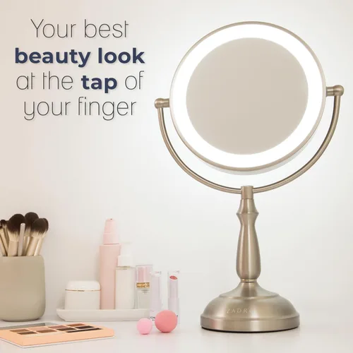 Vista 6 de Zadro Espejo de maquillaje con luces y aumento, regulable, táctil, con iluminación LED, espejo de maquillaje con aumento 5X/1X, 17.5 pulgadas